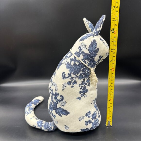 Handmade Stuffed Cat Blue White Floral Fabric Kitty Decorative Retro Flowers - Picture 8 of 8